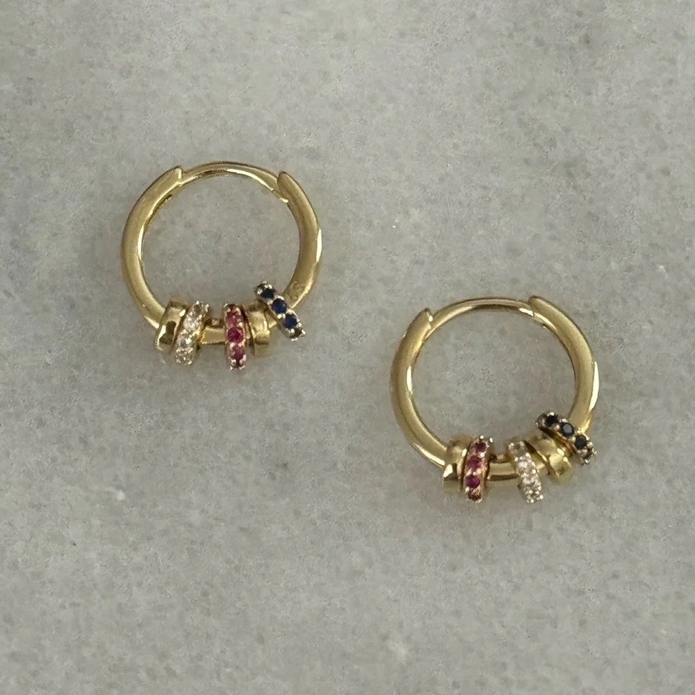 New Stock! Gold Round Crystal Charm Hoop Earrings Brand New - Picture 6 of 6